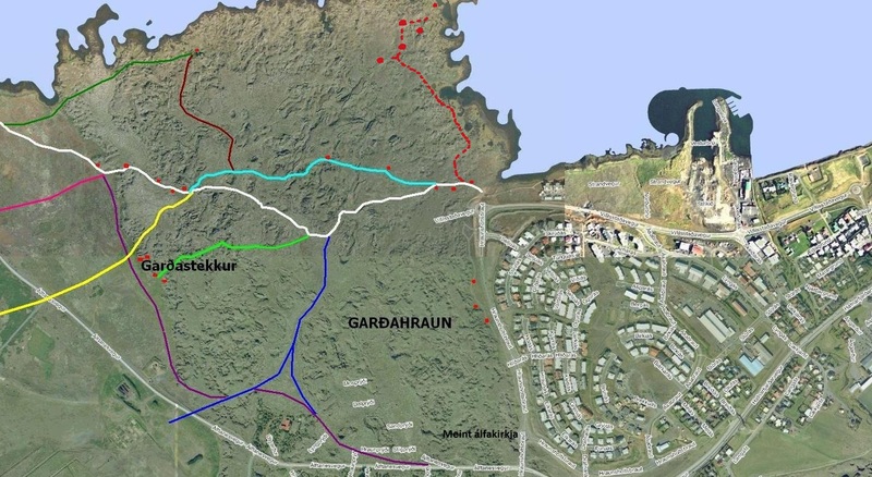 Fornar götur um Gálgahraun - rauðir deplar eru aðrar fornminjar Galgahraun-21